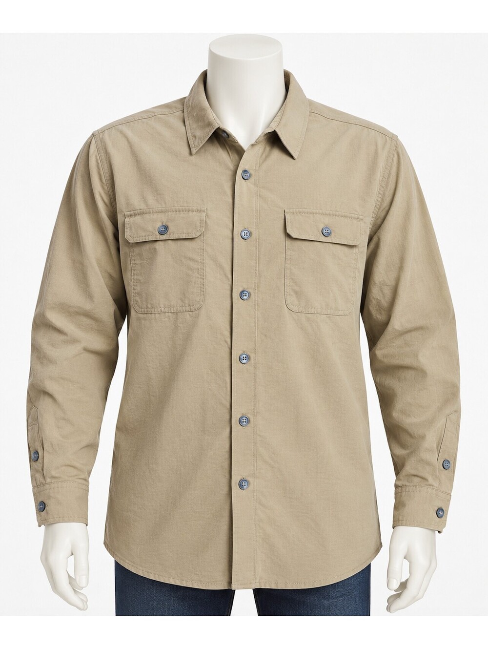 GUESS Men's L Tan Nylon Stretch Utility Shirt Overshirt